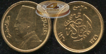 Египет. 20 пиастров. 1930 (aUnc. Золото)