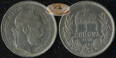 Австро-Венгрия (Венгрия). 1 корона. 1893 (VF+/XF. Серебро)