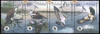 Польша. 2003. Хищные птицы (Сцепка. CTO Гашеная)
