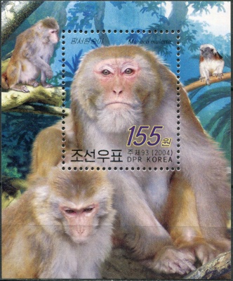 КНДР. 2004. Макака резус (макака мулата) (Блок. MNH OG)