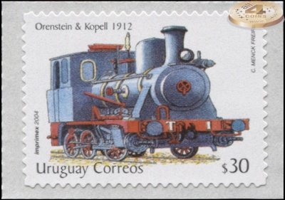 Уругвай. 2004. Паровоз Orenstein & Kopell - 1912 (Почтовая марка. MNH OG)