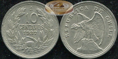 Чили. 10 центаво. 1937 (XF)