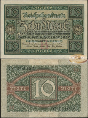 Германия (Веймарская респ.). 10 марок (Unc) 1920