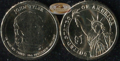 США. 1 доллар. 2009.P (Unc) Джон Тайлер