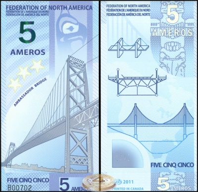 Федерация Северной Америки. Банкнота 5 амеро. 2011. Unc. Пластик. Кат# P.NL