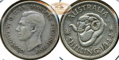 Австралия. 1 шиллинг. 1944 (VF+. Серебро)
