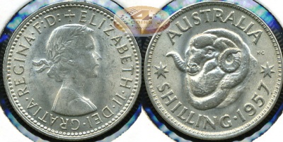 Австралия. 1 шиллинг. 1957 (Unc. Серебро)