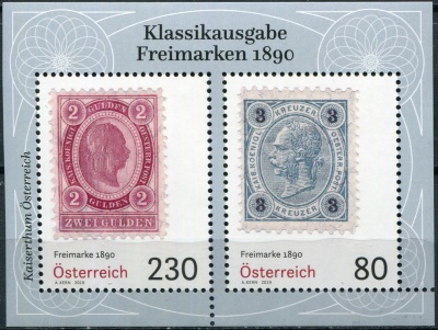 Австрия. 2019. Классическое издание 1890 года (Почтовый блок. MNH OG)