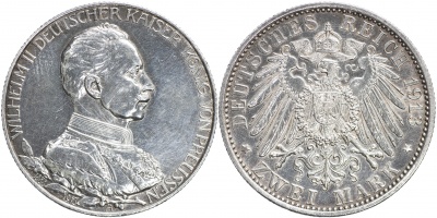 Германская империя [Пруссия]. Монета 2 марки. 1913.A (J.112 / KM#533. Unc. Серебро) 25 лет правления