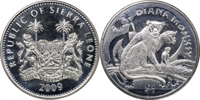 Сьерра-Леоне. Монета 1 доллар. 2009 (KM#364. Unc) Мартышка Диана