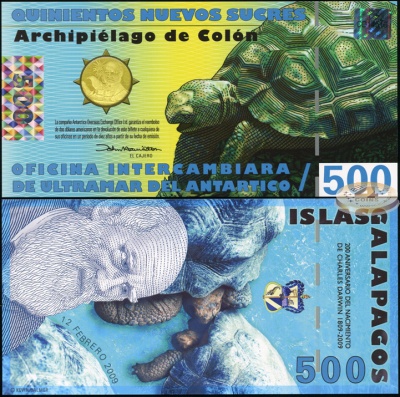 Галапагосские о-ва. Банкнота 500 новых сукров. 12.02.2009. Unc. Пластик. Кат# P.NL