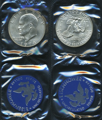 США. 1 доллар. Eisenhower Dollar (с жетоном). 1974 (S)
