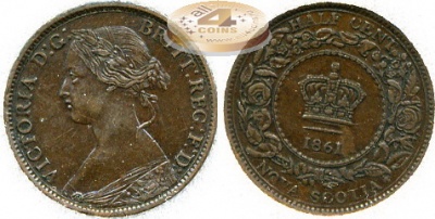 Нова Скотия (Канада). 1/2 цента. 1861 (aUnc-50, слаб)