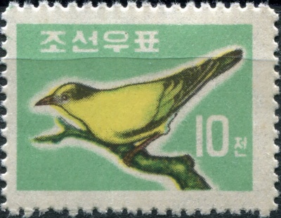 КНДР. 1961. Китайская черноголовая иволга (Oriolus chinensis) (Почтовая марка. MNH)