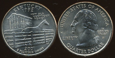 США. Монета 25 центов [Квотер]. 2001.P (KM#322. Unc) Кентуки