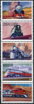 США. 1999. Знаменитые поезда (Сцепка. MNH OG)