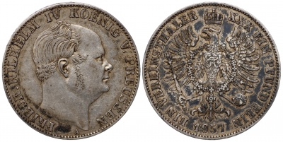 Германия [Пруссия]. Монета 1 союзный талер. 1857.A (AKS.78 / KM#471. VF/XF. Серебро)