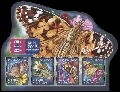 Сан-Томе и Принсипи. 2015. Бабочки (Блок. MNH OG)