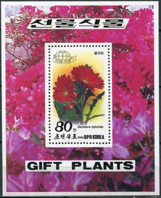 КНДР. 1989. Растения. Гербера (Gerbera hybrida) (Почтовый блок. MNH OG)