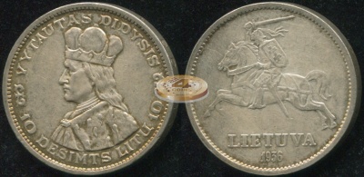 Литва. 10 литов. 1936 (XF/XF+. Серебро)