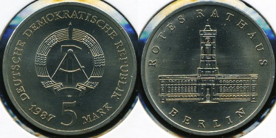 Германия (ГДР). 5 марок. 1987 (Unc)