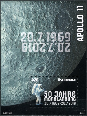 Австрия. 2019. 50-я годовщина полета "Аполлона-11" на Луну (Почтовый блок. MNH OG)