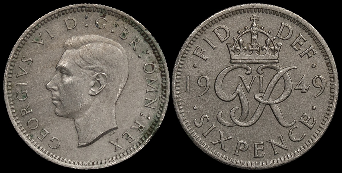 Великобритания. Монета 6 пенсов. 1949 (KM#875. Unc)