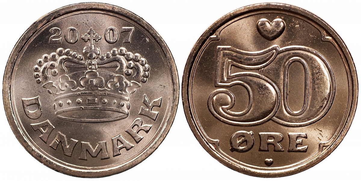 Дания. Монета 50 эре. 2007 (KM#866.3. Unc)