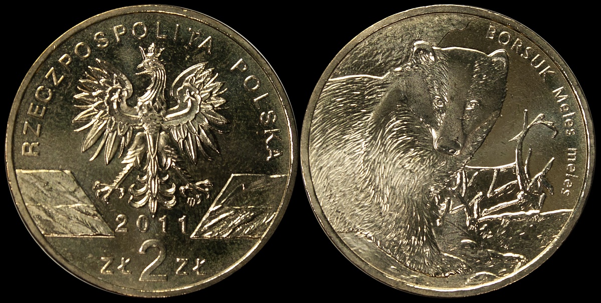 Польша. 2 злотых. 2011 (Unc) Бaрсук