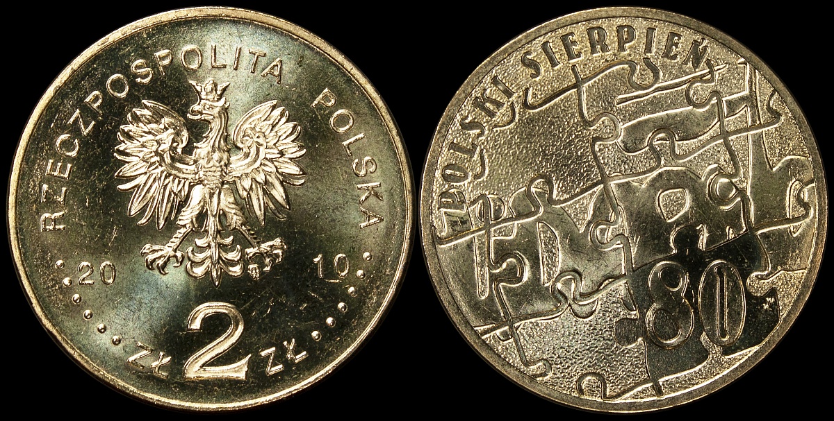 Польша. 2 злотых. 2010 (Unc) Польский август 1980