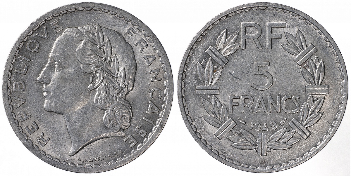 Франция. Монета 5 франков. 1949.B (KM#888b2. aUnc)
