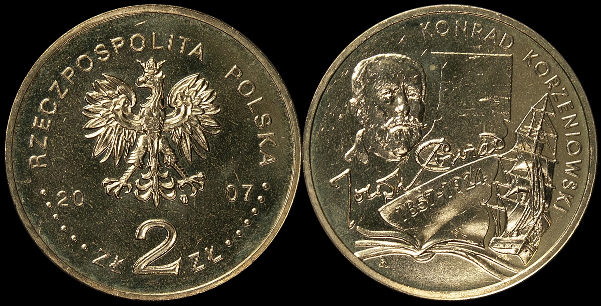 Польша. 2 злотых. 2007 (Unc) Юзеф Коженёвский. Джозеф Конрад