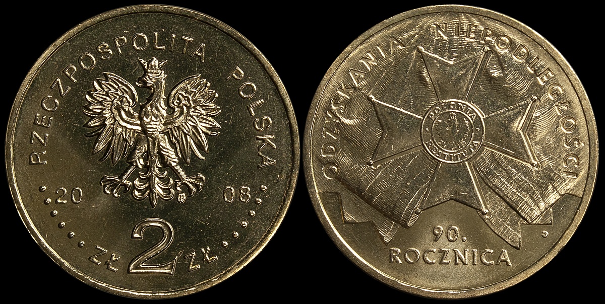 Польша. 2 злотых. 2008 (Unc) 90-летие восстановления независимости